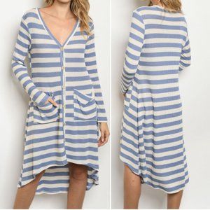 BLUE & WHITE STRIPE HIGH LOW KNIT DRESS